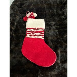 World Market Red Felted Wool Christmas Stocking With Pom Pom Tassels